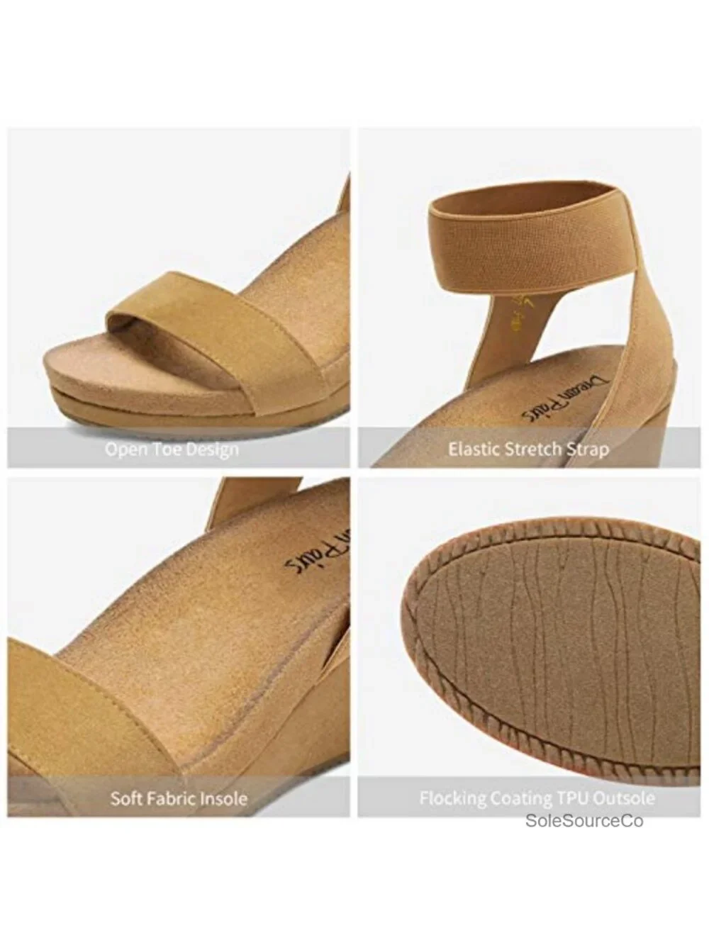 Womens Wedge Sandals Ankle Strap Platform Faux Suede Elastic